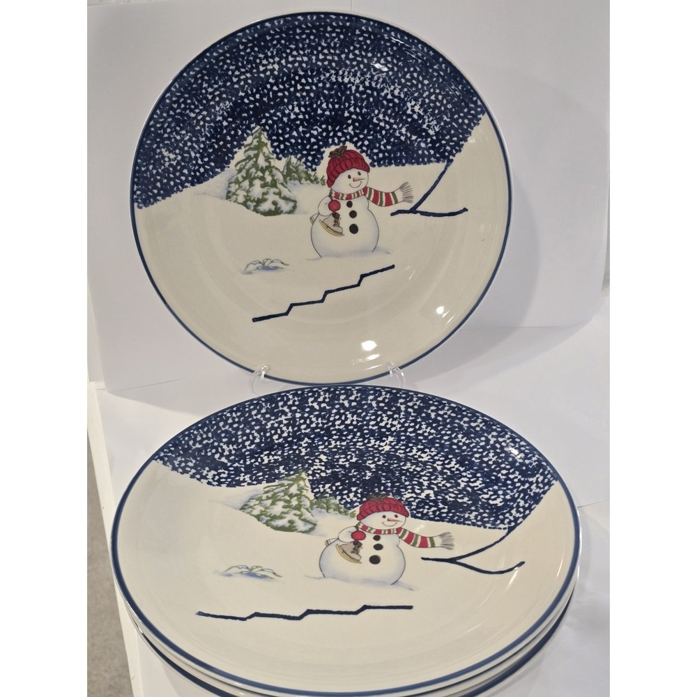 Thomson Pottery Snowman Dinner Plates 10" Christmas Dinnerware Set Of 4